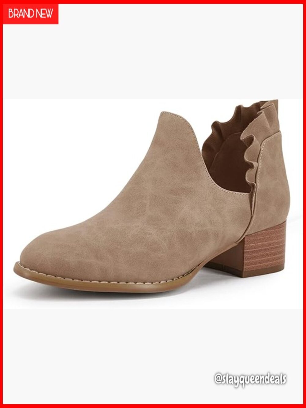 Pointed Toe Ankle Boots with Ruffled Design, Chunky Low Heel, V Cut Out